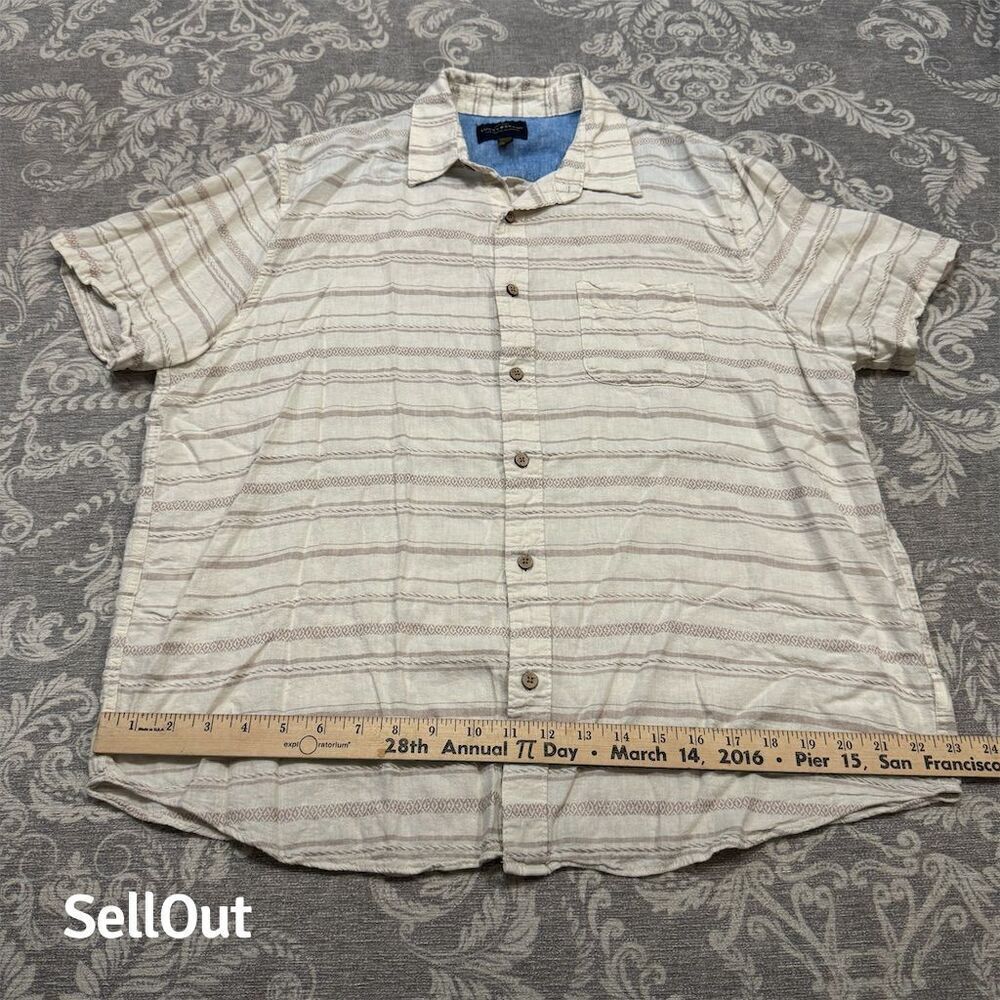 Lucky Brand Men's Large Ivory Striped Linen Blend Button-Up Shirt - Picture 4 of 9